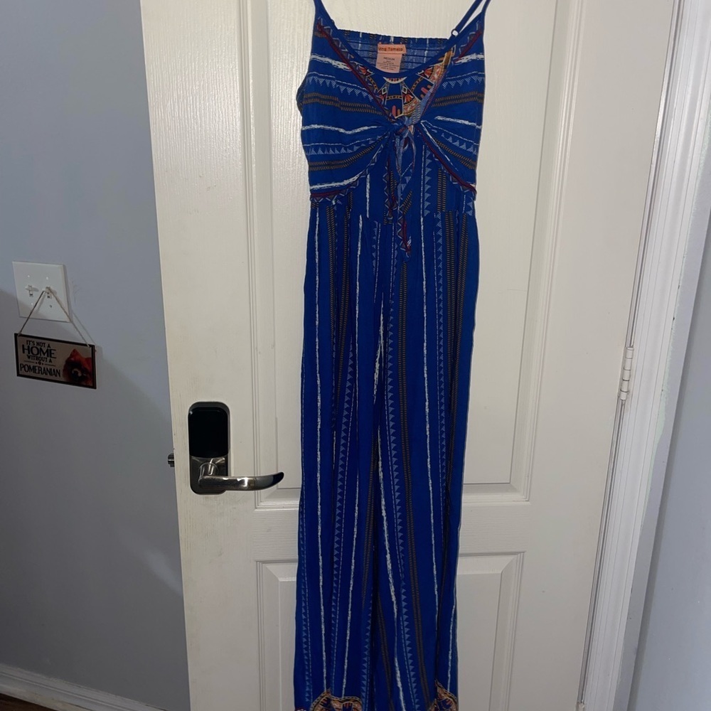 Flying Tomato Blue and Orange Backless‎ Jumpsuit